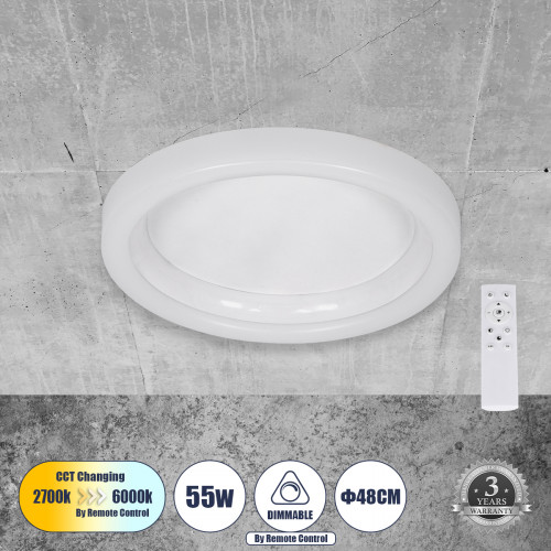 GLOBOSTAR® ARIANA 61035 Μοντέρνο Φωτιστικό Οροφής LED 55W 6376lm 120° AC 220-240V IP20 Ρυθμιζόμενο Λευκό CCT με Χειριστήριο από 2700K έως 6000K Dimmable - Lumileds SMD Chip - Λευκό Ματ - Μ48 x Π48 x Υ GLOBOSTAR® ARIANA 61035 Μοντέρνο Φωτιστικό Οροφής LED 55W 6376lm 120° AC 220-240V IP20 Ρυθμιζόμενο Λευκό CCT με Χειριστήριο από 2700K έως 6000K Dimmable - Lumileds SMD Chip - Λευκό Ματ - Μ48 x Π48 x Υ