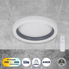 GLOBOSTAR® ARIANA 61036 Μοντέρνο Φωτιστικό Οροφής LED 55W 6376lm 120° AC 220-240V IP20 Ρυθμιζόμενο Λευκό CCT με Χειριστήριο από 2700K έως 6000K Dimmable - Lumileds SMD Chip - Γκρι - Μ48 x Π48 x Υ9cm -