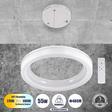 GLOBOSTAR® ARIANA 61038 Μοντέρνο Κρεμαστό Φωτιστικό Οροφής LED 55W 6376lm 120° AC 220-240V IP20 Ρυθμιζόμενο Λευκό CCT με Χειριστήριο από 2700K έως 6000K Dimmable - Lumileds SMD Chip - Λευκό Ματ - Μ48 