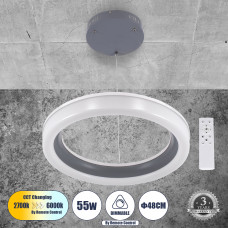 GLOBOSTAR® ARIANA 61039 Μοντέρνο Κρεμαστό Φωτιστικό Οροφής LED 55W 6376lm 120° AC 220-240V IP20 Ρυθμιζόμενο Λευκό CCT με Χειριστήριο από 2700K έως 6000K Dimmable - Lumileds SMD Chip - Γκρι - Μ48 x Π48
