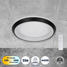 GLOBOSTAR® MELINA 61040 Μοντέρνο Φωτιστικό Οροφής LED 55W 6376lm 120° AC 220-240V IP20 Ρυθμιζόμενο Λευκό CCT με Χειριστήριο από 2700K έως 6000K Dimmable - Lumileds SMD Chip - Μαύρο Ματ - Μ48 x Π48 x Υ