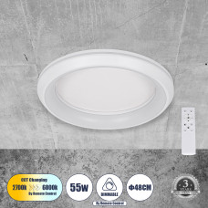 GLOBOSTAR® MELINA 61041 Μοντέρνο Φωτιστικό Οροφής LED 55W 6376lm 120° AC 220-240V IP20 Ρυθμιζόμενο Λευκό CCT με Χειριστήριο από 2700K έως 6000K Dimmable - Lumileds SMD Chip - Λευκό Ματ - Μ48 x Π48 x Υ