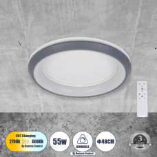 GLOBOSTAR® MELINA 61042 Μοντέρνο Φωτιστικό Οροφής LED 55W 6376lm 120° AC 220-240V IP20 Ρυθμιζόμενο Λευκό CCT με Χειριστήριο από 2700K έως 6000K Dimmable - Lumileds SMD Chip - Γκρι - Μ48 x Π48 x Υ9cm -