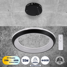 GLOBOSTAR® MELINA 61043 Μοντέρνο Κρεμαστό Φωτιστικό Οροφής LED 55W 6376lm 120° AC 220-240V IP20 Ρυθμιζόμενο Λευκό CCT με Χειριστήριο από 2700K έως 6000K Dimmable - Lumileds SMD Chip - Μαύρο Ματ - Μ48 