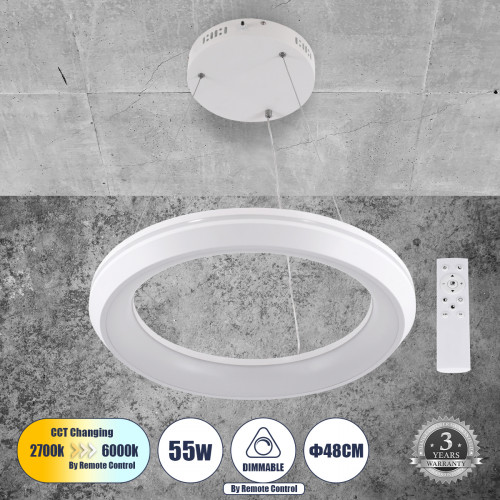 GLOBOSTAR® MELINA 61044 Μοντέρνο Κρεμαστό Φωτιστικό Οροφής LED 55W 6376lm 120° AC 220-240V IP20 Ρυθμιζόμενο Λευκό CCT με Χειριστήριο από 2700K έως 6000K Dimmable - Lumileds SMD Chip - Λευκό Ματ - Μ48 GLOBOSTAR® MELINA 61044 Μοντέρνο Κρεμαστό Φωτιστικό Οροφής LED 55W 6376lm 120° AC 220-240V IP20 Ρυθμιζόμενο Λευκό CCT με Χειριστήριο από 2700K έως 6000K Dimmable - Lumileds SMD Chip - Λευκό Ματ - Μ48