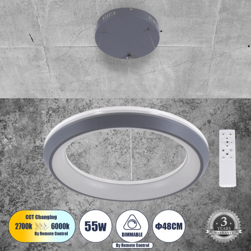 GLOBOSTAR® MELINA 61045 Μοντέρνο Κρεμαστό Φωτιστικό Οροφής LED 55W 6376lm 120° AC 220-240V IP20 Ρυθμιζόμενο Λευκό CCT με Χειριστήριο από 2700K έως 6000K Dimmable - Lumileds SMD Chip - Γκρι & Λευκό - Μ GLOBOSTAR® MELINA 61045 Μοντέρνο Κρεμαστό Φωτιστικό Οροφής LED 55W 6376lm 120° AC 220-240V IP20 Ρυθμιζόμενο Λευκό CCT με Χειριστήριο από 2700K έως 6000K Dimmable - Lumileds SMD Chip - Γκρι & Λευκό - Μ