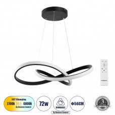 GLOBOSTAR® DEXTER 61049 Μοντέρνο Κρεμαστό Φωτιστικό Οροφής LED 72W 8064lm 300° AC 220-240V IP20 Ρυθμιζόμενο Λευκό CCT με Χειριστήριο από 2700K έως 6000K Dimmable - Lumileds SMD Chip - Μαύρο Ματ - Μ56 