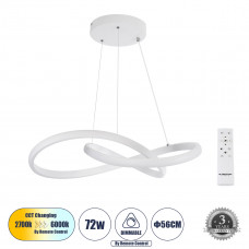 GLOBOSTAR® DEXTER 61050 Μοντέρνο Κρεμαστό Φωτιστικό Οροφής LED 72W 8064lm 300° AC 220-240V IP20 Ρυθμιζόμενο Λευκό CCT με Χειριστήριο από 2700K έως 6000K Dimmable - Lumileds SMD Chip - Λευκό Ματ - Μ56 