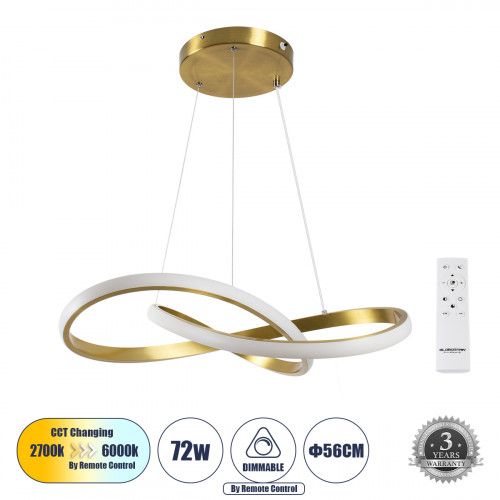 GLOBOSTAR® DEXTER 61051 Μοντέρνο Κρεμαστό Φωτιστικό Οροφής LED 72W 8064lm 300° AC 220-240V IP20 Ρυθμιζόμενο Λευκό CCT με Χειριστήριο από 2700K έως 6000K Dimmable - Lumileds SMD Chip - Σατινέ Χρυσό Βού GLOBOSTAR® DEXTER 61051 Μοντέρνο Κρεμαστό Φωτιστικό Οροφής LED 72W 8064lm 300° AC 220-240V IP20 Ρυθμιζόμενο Λευκό CCT με Χειριστήριο από 2700K έως 6000K Dimmable - Lumileds SMD Chip - Σατινέ Χρυσό Βού