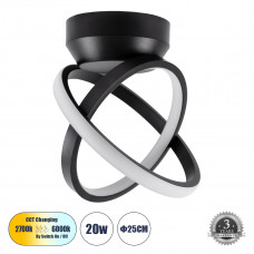 GLOBOSTAR® AMELIA 61052 Μοντέρνο Φωτιστικό Οροφής LED 20W 2400lm 300° AC 220-240V IP20 Ρυθμιζόμενο Λευκό CCT με On/Off 2700K/4500K/6000K - Lumileds SMD Chip - Μαύρο Ματ - Μ24.5 x Π16 x Υ25cm - 3 Χρόνι