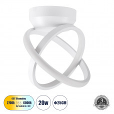 GLOBOSTAR® AMELIA 61053 Μοντέρνο Φωτιστικό Οροφής LED 20W 2400lm 300° AC 220-240V IP20 Ρυθμιζόμενο Λευκό CCT με On/Off 2700K/4500K/6000K - Lumileds SMD Chip - Λευκό Ματ - Μ24.5 x Π16 x Υ25cm - 3 Χρόνι