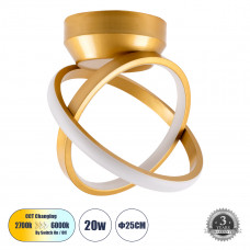 GLOBOSTAR® AMELIA 61054 Μοντέρνο Φωτιστικό Οροφής LED 20W 2400lm 300° AC 220-240V IP20 Ρυθμιζόμενο Λευκό CCT με On/Off 2700K/4500K/6000K - Lumileds SMD Chip - Χρυσό Βούρτσας - Μ24.5 x Π16 x Υ25cm - 3 