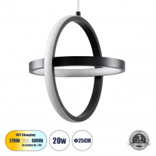 GLOBOSTAR® ALICE 61055 Μοντέρνο Κρεμαστό Φωτιστικό Οροφής LED 20W 2400lm 300° AC 220-240V IP20 Ρυθμιζόμενο Λευκό CCT με On/Off 2700K/4500K/6000K - Lumileds SMD Chip - Μαύρο Ματ - Μ25 x Π22 x Υ25cm - 3