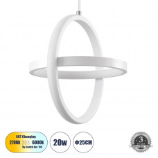 GLOBOSTAR® ALICE 61056 Μοντέρνο Κρεμαστό Φωτιστικό Οροφής LED 20W 2400lm 300° AC 220-240V IP20 Ρυθμιζόμενο Λευκό CCT με On/Off 2700K/4500K/6000K - Lumileds SMD Chip - Λευκό Ματ - Μ25 x Π22 x Υ25cm - 3