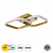 GLOBOSTAR® NORA 61063 Μοντέρνο Φωτιστικό Οροφής LED 22W 2640lm 300° AC 220-240V IP20 Ρυθμιζόμενο Λευκό CCT με On/Off 2700K/4500K/6000K - Lumileds SMD Chip - Σατινέ Χρυσό Βούρτσας - Μ40 x Π24 x Υ7cm - 