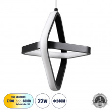 GLOBOSTAR® ROSE 61064 Μοντέρνο Κρεμαστό Φωτιστικό Οροφής LED 22W 2640lm 300° AC 220-240V IP20 Ρυθμιζόμενο Λευκό CCT με On/Off 2700K/4500K/6000K - Lumileds SMD Chip - Μαύρο Ματ - Μ24 x Π22 x Υ24cm - 3 
