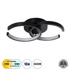GLOBOSTAR® EVA 61067 Μοντέρνο Φωτιστικό Οροφής LED 16W 1920lm 300° AC 220-240V IP20 Ρυθμιζόμενο Λευκό CCT με On/Off 2700K/4500K/6000K - Lumileds SMD Chip - Μαύρο Ματ - Μ33 x Π21 x Υ7cm - 3 Χρόνια Εγγύ