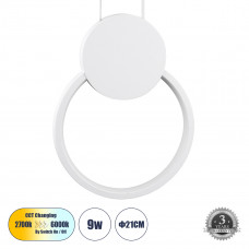 GLOBOSTAR® CYCLOS 61074 Μοντέρνο Κρεμαστό Φωτιστικό Οροφής LED 9W 1080lm 300° AC 220-240V IP20 Ρυθμιζόμενο Λευκό CCT με On/Off 2700K/4500K/6000K - Lumileds SMD Chip - Λευκό Ματ - Μ21 x Π2.3 x Υ26.5cm 