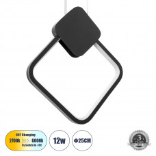 GLOBOSTAR® MARY 61082 Μοντέρνο Κρεμαστό Φωτιστικό Οροφής LED 12W 1440lm 300° AC 220-240V IP20 Ρυθμιζόμενο Λευκό CCT με On/Off 2700K/4500K/6000K - Lumileds SMD Chip - Μαύρο - Μ20 x Π2.3 x Υ28.5cm - 3 Χ