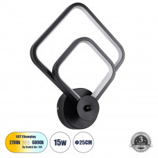 GLOBOSTAR® ANNA 61085 Μοντέρνο Φωτιστικό Τοίχου - Απλίκα LED 15W 1800lm 300° AC 220-240V IP20 Ρυθμιζόμενο Λευκό CCT με On/Off 2700K/4500K/6000K - Lumileds SMD Chip - Μαύρο Ματ - Μ25 x Π8 x Υ30cm - 3 Χ