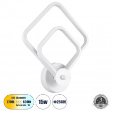 GLOBOSTAR® ANNA 61086 Μοντέρνο Φωτιστικό Τοίχου - Απλίκα LED 15W 1800lm 300° AC 220-240V IP20 Ρυθμιζόμενο Λευκό CCT με On/Off 2700K/4500K/6000K - Lumileds SMD Chip - Λευκό Ματ - Μ25 x Π8 x Υ30cm - 3 Χ