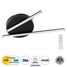 GLOBOSTAR® DRACO 61091 Μοντέρνο Φωτιστικό Οροφής LED 36W 4428lm 120° AC 220-240V IP20 Ρυθμιζόμενο Λευκό CCT με Χειριστήριο από 2700K έως 6000K Dimmable - Lumileds SMD Chip - Μαύρο Ματ - Μ50 x Π50 x Υ6