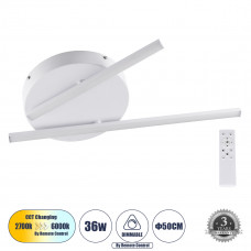 GLOBOSTAR® DRACO 61092 Μοντέρνο Φωτιστικό Οροφής LED 36W 4428lm 120° AC 220-240V IP20 Ρυθμιζόμενο Λευκό CCT με Χειριστήριο από 2700K έως 6000K Dimmable - Lumileds SMD Chip - Λευκό Ματ - Μ50 x Π50 x Υ6