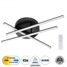 GLOBOSTAR® DRACO 61093 Μοντέρνο Φωτιστικό Οροφής LED 45W 5535lm 120° AC 220-240V IP20 Ρυθμιζόμενο Λευκό CCT με Χειριστήριο από 2700K έως 6000K Dimmable - Lumileds SMD Chip - Μαύρο Ματ - Μ50 x Π50 x Υ1