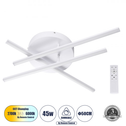 GLOBOSTAR® DRACO 61094 Μοντέρνο Φωτιστικό Οροφής LED 45W 5535lm 120° AC 220-240V IP20 Ρυθμιζόμενο Λευκό CCT με Χειριστήριο από 2700K έως 6000K Dimmable - Lumileds SMD Chip - Λευκό Ματ - Μ50 x Π50 x Υ1 GLOBOSTAR® DRACO 61094 Μοντέρνο Φωτιστικό Οροφής LED 45W 5535lm 120° AC 220-240V IP20 Ρυθμιζόμενο Λευκό CCT με Χειριστήριο από 2700K έως 6000K Dimmable - Lumileds SMD Chip - Λευκό Ματ - Μ50 x Π50 x Υ1