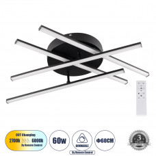 GLOBOSTAR® DRACO 61095 Μοντέρνο Φωτιστικό Οροφής LED 60W 7380lm 120° AC 220-240V IP20 Ρυθμιζόμενο Λευκό CCT με Χειριστήριο από 2700K έως 6000K Dimmable - Lumileds SMD Chip - Μαύρο Ματ - Μ60 x Π60 x Υ1