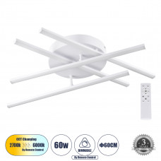 GLOBOSTAR® DRACO 61096 Μοντέρνο Φωτιστικό Οροφής LED 60W 7380lm 120° AC 220-240V IP20 Ρυθμιζόμενο Λευκό CCT με Χειριστήριο από 2700K έως 6000K Dimmable - Lumileds SMD Chip - Λευκό Ματ - Μ60 x Π60 x Υ1
