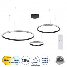 GLOBOSTAR® DIAMOND TRIO 61144 Μοντέρνο Κρεμαστό Φωτιστικό Οροφής LED 120W 14723lm 360° AC 220-240V IP20 Ρυθμιζόμενο Λευκό CCT με Χειριστήριο από 2700K έως 6000K Dimmable - Lumileds SMD Chip - Μαυρό Μα
