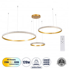 GLOBOSTAR® DIAMOND TRIO 61145 Μοντέρνο Κρεμαστό Φωτιστικό Οροφής LED 120W 14723lm 360° AC 220-240V IP20 Ρυθμιζόμενο Λευκό CCT με Χειριστήριο από 2700K έως 6000K Dimmable - Lumileds SMD Chip - Χρυσό Βο