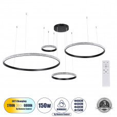 GLOBOSTAR® DIAMOND TETRA 61148 Μοντέρνο Κρεμαστό Φωτιστικό Οροφής LED 150W 18379lm 360° AC 220-240V IP20 Ρυθμιζόμενο Λευκό CCT με Χειριστήριο από 2700K έως 6000K Dimmable - Lumileds SMD Chip - Μαύρο Μ