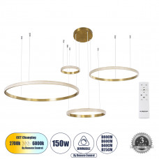 GLOBOSTAR® DIAMOND TETRA 61149 Μοντέρνο Κρεμαστό Φωτιστικό Οροφής LED 150W 18379lm 360° AC 220-240V IP20 Ρυθμιζόμενο Λευκό CCT με Χειριστήριο από 2700K έως 6000K Dimmable - Lumileds SMD Chip - Χρυσό Β