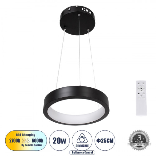 GLOBOSTAR® NEMESIS 61152 Μοντέρνο Κρεμαστό Φωτιστικό Οροφής LED 20W 2356lm 360° AC 220-240V IP20 Ρυθμιζόμενο Λευκό CCT με Χειριστήριο από 2700K έως 6000K Dimmable - Lumileds SMD Chip - Μαυρό Ματ - Μ25 GLOBOSTAR® NEMESIS 61152 Μοντέρνο Κρεμαστό Φωτιστικό Οροφής LED 20W 2356lm 360° AC 220-240V IP20 Ρυθμιζόμενο Λευκό CCT με Χειριστήριο από 2700K έως 6000K Dimmable - Lumileds SMD Chip - Μαυρό Ματ - Μ25