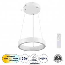 GLOBOSTAR® NEMESIS 61153 Μοντέρνο Κρεμαστό Φωτιστικό Οροφής LED 20W 2356lm 360° AC 220-240V IP20 Ρυθμιζόμενο Λευκό CCT με Χειριστήριο από 2700K έως 6000K Dimmable - Lumileds SMD Chip - Λευκό Ματ - Μ25