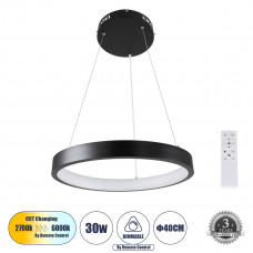 GLOBOSTAR® NEMESIS 61155 Μοντέρνο Κρεμαστό Φωτιστικό Οροφής LED 30W 3513lm 360° AC 220-240V IP20 Ρυθμιζόμενο Λευκό CCT με Χειριστήριο από 2700K έως 6000K Dimmable - Lumileds SMD Chip - Μαυρό Ματ - Μ40