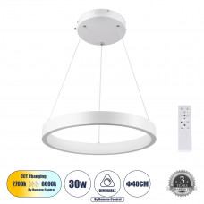 GLOBOSTAR® NEMESIS 61156 Μοντέρνο Κρεμαστό Φωτιστικό Οροφής LED 30W 3513lm 360° AC 220-240V IP20 Ρυθμιζόμενο Λευκό CCT με Χειριστήριο από 2700K έως 6000K Dimmable - Lumileds SMD Chip - Λευκό Ματ - Μ40