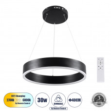 GLOBOSTAR® VENOM 61173 Μοντέρνο Κρεμαστό Φωτιστικό Οροφής LED 30W 3513lm 120° AC 220-240V IP20 Ρυθμιζόμενο Λευκό CCT με Χειριστήριο από 2700K έως 6000K Dimmable - Lumileds SMD Chip - Μαύρο Ματ - Μ40 x