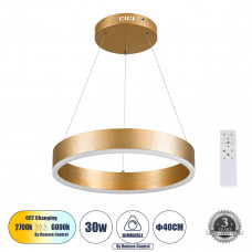 GLOBOSTAR® VENOM 61175 Μοντέρνο Κρεμαστό Φωτιστικό Οροφής LED 30W 3513lm 120° AC 220-240V IP20 Ρυθμιζόμενο Λευκό CCT με Χειριστήριο από 2700K έως 6000K Dimmable - Lumileds SMD Chip - Χρυσό Βούρτσας - 