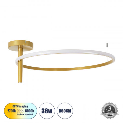 GLOBOSTAR® VERONA 61225 Μοντέρνο Φωτιστικό Οροφής LED 36W 4032lm 360° AC 220-240V IP20 Ρυθμιζόμενο Λευκό CCT με On/Off 2700K/4500K/6000K - Lumileds SMD Chip - Χρυσό Βούρτσας - Μ60 x Π60 x Υ23cm - 3 Χρ GLOBOSTAR® VERONA 61225 Μοντέρνο Φωτιστικό Οροφής LED 36W 4032lm 360° AC 220-240V IP20 Ρυθμιζόμενο Λευκό CCT με On/Off 2700K/4500K/6000K - Lumileds SMD Chip - Χρυσό Βούρτσας - Μ60 x Π60 x Υ23cm - 3 Χρ