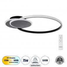 GLOBOSTAR® CIRCUO 61229 Μοντέρνο Φωτιστικό Οροφής LED 75W 8400lm 360° AC 220-240V IP20 Ρυθμιζόμενο Λευκό CCT με Χειριστήριο από 2700K έως 6000K Dimmable - Lumileds SMD Chip - Μαύρο Ματ - Μ53 x Π42.5 x