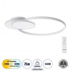 GLOBOSTAR® CIRCUO 61230 Μοντέρνο Φωτιστικό Οροφής LED 75W 8400lm 360° AC 220-240V IP20 Ρυθμιζόμενο Λευκό CCT με Χειριστήριο από 2700K έως 6000K Dimmable - Lumileds SMD Chip - Λευκό Ματ - Μ53 x Π42.5 x