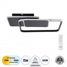 GLOBOSTAR® SQUARO 61231 Μοντέρνο Φωτιστικό Οροφής LED 75W 8400lm 360° AC 220-240V IP20 Ρυθμιζόμενο Λευκό CCT με Χειριστήριο από 2700K έως 6000K Dimmable - Lumileds SMD Chip - Μαύρο Ματ - Μ48.5 x Π51 x