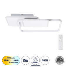 GLOBOSTAR® SQUARO 61232 Μοντέρνο Φωτιστικό Οροφής LED 75W 8400lm 360° AC 220-240V IP20 Ρυθμιζόμενο Λευκό CCT με Χειριστήριο από 2700K έως 6000K Dimmable - Lumileds SMD Chip - Λευκό Ματ - Μ48.5 x Π51 x