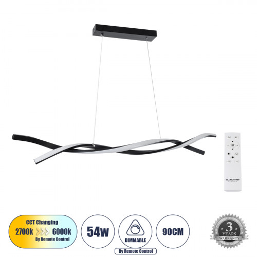 GLOBOSTAR® MORALES 61275 Μοντέρνο Κρεμαστό Φωτιστικό Οροφής LED 54W 6048lm 300° AC 220-240V IP20 Ρυθμιζόμενο Λευκό CCT με Χειριστήριο από 2700K έως 6000K Dimmable - Lumileds SMD Chip - Μαύρο Ματ - Μ90 GLOBOSTAR® MORALES 61275 Μοντέρνο Κρεμαστό Φωτιστικό Οροφής LED 54W 6048lm 300° AC 220-240V IP20 Ρυθμιζόμενο Λευκό CCT με Χειριστήριο από 2700K έως 6000K Dimmable - Lumileds SMD Chip - Μαύρο Ματ - Μ90