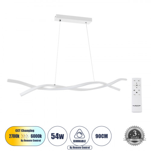 GLOBOSTAR® MORALES 61276 Μοντέρνο Κρεμαστό Φωτιστικό Οροφής LED 54W 6048lm 300° AC 220-240V IP20 Ρυθμιζόμενο Λευκό CCT με Χειριστήριο από 2700K έως 6000K Dimmable - Lumileds SMD Chip - Λευκό Ματ - Μ90 GLOBOSTAR® MORALES 61276 Μοντέρνο Κρεμαστό Φωτιστικό Οροφής LED 54W 6048lm 300° AC 220-240V IP20 Ρυθμιζόμενο Λευκό CCT με Χειριστήριο από 2700K έως 6000K Dimmable - Lumileds SMD Chip - Λευκό Ματ - Μ90