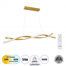 GLOBOSTAR® MORALES 61278 Μοντέρνο Κρεμαστό Φωτιστικό Οροφής LED 54W 6048lm 300° AC 220-240V IP20 Ρυθμιζόμενο Λευκό CCT με Χειριστήριο από 2700K έως 6000K Dimmable - Lumileds SMD Chip - Σατινέ Χρυσό Βο
