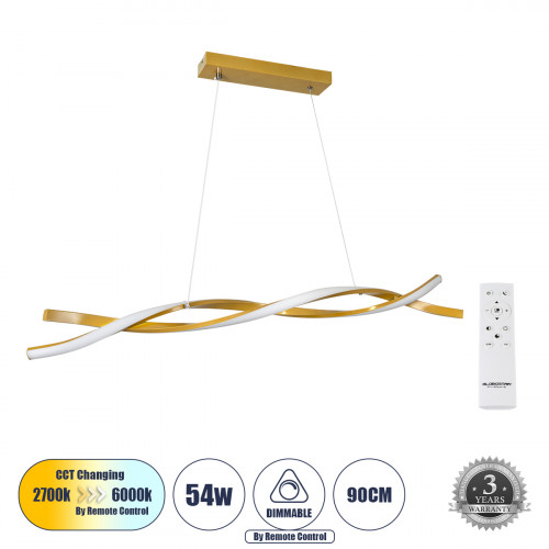 GLOBOSTAR® MORALES 61278 Μοντέρνο Κρεμαστό Φωτιστικό Οροφής LED 54W 6048lm 300° AC 220-240V IP20 Ρυθμιζόμενο Λευκό CCT με Χειριστήριο από 2700K έως 6000K Dimmable - Lumileds SMD Chip - Σατινέ Χρυσό Βο GLOBOSTAR® MORALES 61278 Μοντέρνο Κρεμαστό Φωτιστικό Οροφής LED 54W 6048lm 300° AC 220-240V IP20 Ρυθμιζόμενο Λευκό CCT με Χειριστήριο από 2700K έως 6000K Dimmable - Lumileds SMD Chip - Σατινέ Χρυσό Βο